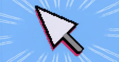 Pembe damlalar titreşiyor, piksel sanatı fare işaretçisi dönüyor ve izleyicinin dikkatini çekmek için titreşiyor. Dijital sanat, animasyon, grafik tasarımı, kullanıcı arayüzü, modern, canlı, dinamik