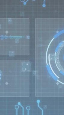 Veri işleme ve siyah arkaplan üzerindeki bağlantıların animasyonu. İş, teknoloji ve dijital arayüz kavramı dijital olarak oluşturuldu.