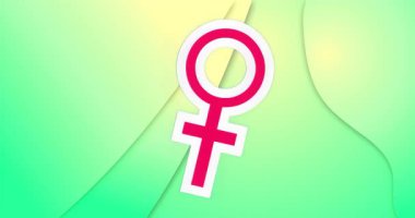 Ortadaki Venüs sembolü ortaya çıkıyor sonra salınıyor ve düz bir zemin akışı yaratıyor. Kadınsı, soyut, dinamik, canlı, hareket, hareket grafikleri, çağdaş