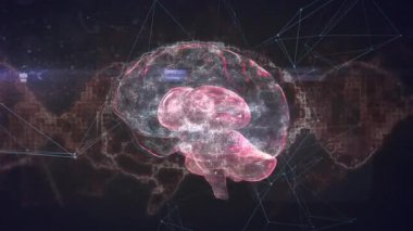 Animation of human brain and data processing. Global science, networks, computing and data processing concept digitally generated video.