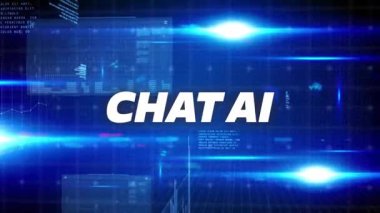 Veri işleme üzerinden sohbet ai metninin animasyonu. Dijital olarak oluşturulmuş küresel yapay zeka, bilgisayar ve veri işleme kavramı.