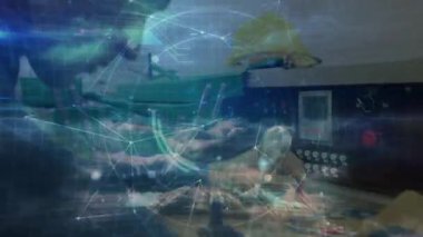 Veri akışı izlemesi için verileri incelerken kapı kolu ve sonda panelini ayarlayan teknisyen. Teknoloji, mühendislik, tanı, yenilik, kesinlik, endüstri, modern