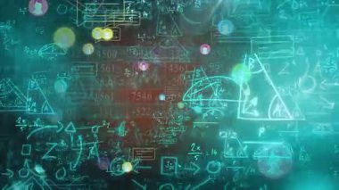 Parlayan karatahta formülleri açılıyor, avatar simgeleri sürükleniyor, kümeleniyor ve ağ akışını gösteriyor. Etkileşimli, dijital, geleceksel, veri, ağ, görselleştirme, soyut