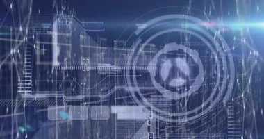 Karanlık arka planda veri işleme ve tarama animasyonları. küresel veri işleme bağlantıları ve dijital arayüz konsepti dijital olarak oluşturulmuş video.