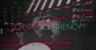 Animation of cryptocurrency text, statistics and data processing. Global online security, business, finances, computing and data processing concept digitally generated video.