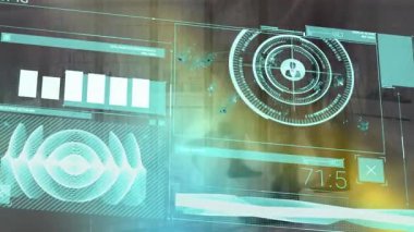 Hızlı hareket eden banliyö çalışanlarıyla modern ofis girişinin 4K görüntüsü. Siyah arka plan, mavi ve sarı formda. Alfa kanalı ile uygulama arayüzü menüsü.