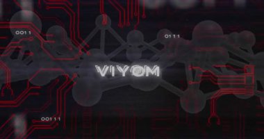 Moleküler modelin ortaya çıkması, neon devreler ve çift kodlu sürüklenmeler, VIRUS metin bozulması dengeleniyor. Teknoloji, dijital, biyoteknoloji, ağ, yenilik, fütürist, siber