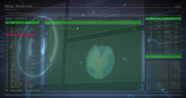 Panelin çökmesinden sonra, terminaldeki gösterge panelinin canlandırılması şifre çözme işlemini görselleştiriyor. Teknoloji, siber güvenlik, veri, arayüz, analitik, dijital, ilerleme