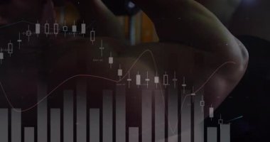 Yalancı sırtüstü adam karın mekiği çekerek mali tabloların yükselmesini ve düşmesini engelledi. Fitness, strength, workout, digital, data, analysis, modern