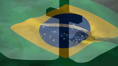 Hristiyan haçı ve Brezilya bayrağı animasyonu. Hristiyanlık, inanç ve din kavramı dijital olarak oluşturulmuş video.