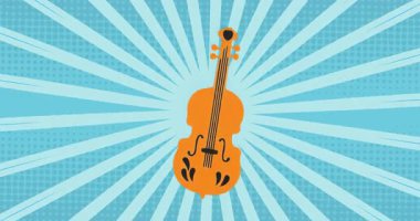 Döngü başladığında turuncu viyolonsel silueti ortaya çıkar. Mavi kirişler yayılır ve döngü görüntüsü oluşturur. Soyut, minimalizm, grafik tasarım, görsel sanat, simetri, aydınlatma, dijital