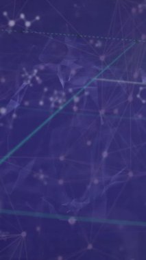 Mavi zemin üzerinde dönen dünya üzerindeki bağlantılar ve moleküler yapıların animasyonu. Küresel ağ ve iş teknolojisi kavramı