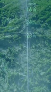 Tarım alanlarının hava görüntüsü üzerinden yeşil veri canlandırma animasyonu. Tarım, sürdürülebilirlik, yenilik, teknoloji, çevre, analitik