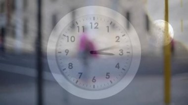 Bulanık yayalar, saati başlatıyorlar. Gün ortasından gün batımına kadar ilerliyorlar. Kentsel, transit, modern, illüstrasyon, şehir manzarası, geçiş, zaman aşımı