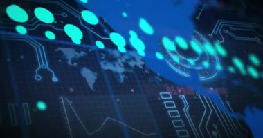 Başlangıçta, dünya ızgara arayüzü fırlatma düğümleri, ortaya çıkan sayısal okumalar ve veri akışını haritalamak. Teknoloji, veri, analiz, arayüz, görselleştirme, dijital, fütüristik