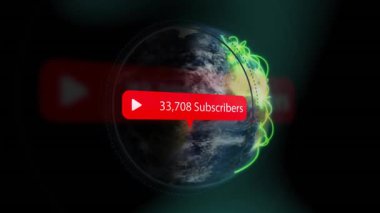 Dünya etrafında dönen ikon kaymasını, yükselen baloncukları ve büyümeyi gösteren titreşen ağ yaylarını say. Genel, bağlantı, teknoloji, dijital, yenilik, iletişim, fütüristik