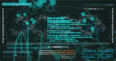 Dalga biçimi grafik canlandırması, ağ atımını, kod kaydırmayı ve veri göstermek için çubukların değişmesini tetikler. Teknoloji, veri görselleştirme, dijital arayüz, siber güvenlik, analitik, fütüristik, yenilik