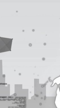 Gri arkaplana karşı dönen küre, pleksus ağları ve veri işleme animasyonları. Küresel ağ ve iş teknolojisi kavramı