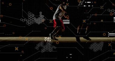 Defansın attığı adım dribbler 'ın iz sürme eylemiyle çapraz savunma yapmasını sağlıyor. Sporcular, spor, dijital, rekabetçi, hareket, çeviklik, fütüristik