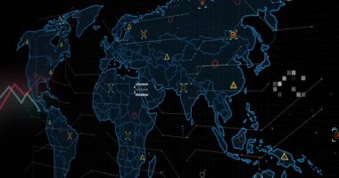 Neon-mavi ana hat genişlemesi ile açılacak, dünya haritası simgeleri şema çizelgeleri ve veri için canlandırmayı engelleyecek. Futuristik, teknoloji, analitik, dijital, görselleştirme, yenilik, veri