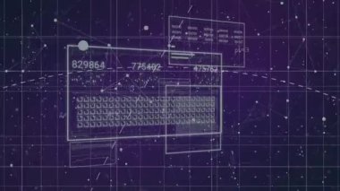 Mor şebeke yükleme, wireframe klavye genişleme, canlı analitik için sayısal paneller güncelleme. Soyut, fütüristik, dijital, veri odaklı, teknolojik, minimalist, yüksek teknoloji