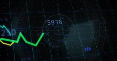 Etiket 1554 yeşil çizgi atışı ve sarı ve siyanür çizgileri veri eğilimlerini izliyor. Veri görselleştirme, dijital analiz, arayüz tasarımı, hareket grafikleri, istatistiksel grafikler