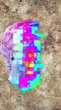 İtalya arkaplan bayrağı üzerinde antik kafa heykelinin animasyonu. Dijital olarak oluşturulmuş soyut, şekil, renk ve hareket konsepti.