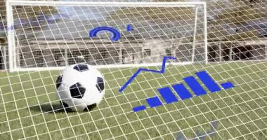 Oyun istatistiklerini gösteren grafiklerin altında futbol topuyla başlayan çörek kavisine başlamak. Analizler, veri görselleştirme, spor analitikleri, dijital grafikler, rekabet analizleri, performans ölçümleri, hareket grafikleri