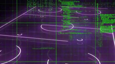 Yeşil kod yayını siber uzay tanıtımı için ana hatları belirleyen, döndüren ve çeviren kablo çerçevesi oluşturmaya başlıyor. Sanallaştırma, dijital, fütüristik, yüksek teknoloji, ağ, siber, veri