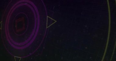 Neon halkalar renk değiştiriyor ve sola kayıyor, ağ veriyi görselleştirmek için ortaya çıkıyor. Fütürist, siber, dijital, soyut, enerjik, teknoloji, bağlantı