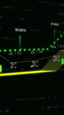 Finansal veri işleme animasyonu. Küresel iş, finans, bilgisayar ve veri işleme kavramı dijital olarak oluşturulmuş video.