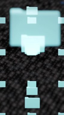 Karanlık arkaplan üzerindeki simgelerle bağlantı ağının animasyonu. Bulut hesaplama, dijital arayüz ve güvenlik konsepti dijital olarak oluşturulmuş video.