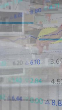 Beyaz kadın üzerinden borsa animasyonu. küresel iş, finans ve veri işleme kavramı dijital olarak oluşturulmuş video.