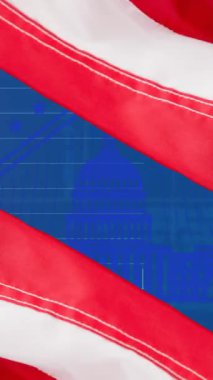 Amerikan bayrakları üzerinde veri işleme animasyonu. küresel iş, kutlama ve dijital arayüz kavramı dijital olarak oluşturulmuş video.