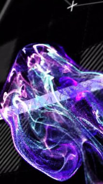 Siyah arka plandaki veri işleme üzerinde mavi noktaların animasyonu. Desen, teknoloji ve dijital arayüz kavramı dijital olarak oluşturulmuş video.