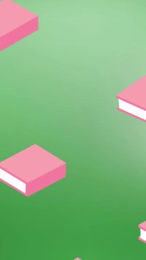 Yeşil gradyan arkaplanındaki kopyalama alanına karşı kusursuz desenli çoklu kitap simgelerinin animasyonu. Okul ve eğitim kavramı