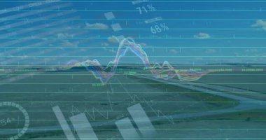 Görünüşte, performans eğilimlerini gösteren grafiklerle pist üzerinde kanat yansıması. Havacılık, veri görselleştirme, bilgi grafikleri, dijital arayüz, teknik, ulaşım