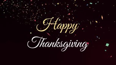 Karanlık sahne Mutlu Şükran Günleri başlıyor, konfetiler etrafta dolanıp kutlama ziyafeti çekiyorlar. Kutlama, şenlik, zarafet, ışıltı, hareket, soyut, grafik