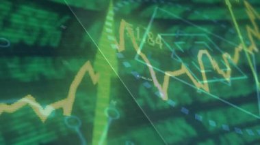 Yeşil kalp atış çizelgesi mavi yay çiziyor tepe üçgen işaretleme çizgisi yerleşiyor. Analizler, finans, veri, teknoloji, profesyonellik, fütüristik, yenilik