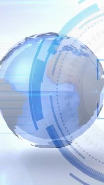 Dönen dünya ve dijital göz animasyonu gelecekteki teknolojik arka planda. Teknoloji, yenilik, ağ, sanal, siber uzay, birbirine bağlı