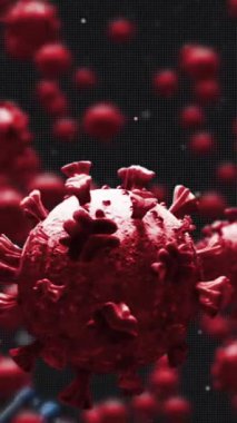 Üç boyutlu DNA iplikçiklerinin dönmesi ve siyah arkaplanda kırmızı Covid-19 koronavirüs makro hücrelerinin canlandırılması. Coronavirus pandemik tıp araştırma konsepti dijital olarak oluşturulmuş görüntü.