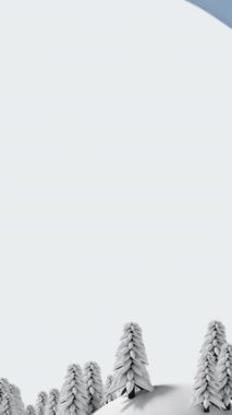 Yılbaşı ağaçlarının üzerine düşen kar animasyonu. Noel, kutlama ve dijital arayüz kavramı dijital olarak oluşturulmuş video.