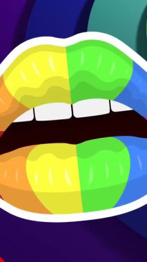 Gökkuşağı arka planında gökkuşağı dudaklarının animasyonu. Gurur ayı, lgbtq, insan hakları ve eşitlik kavramı dijital olarak oluşturulmuş video.