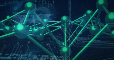 3 boyutlu akışlar, kafes döndürerek ve büyüterek veri akışını gösteren düğümler oluşturur. Fütürist, dijital, teknoloji, ağ, siber, yenilik, soyut