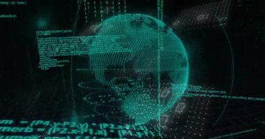 Kod akışı sırasında dönen ve veri akışını gösteren halkalar oluşturan yeni holografik küre. Fütürist, dijital, soyut, teknoloji, yenilik, sanal, ağ