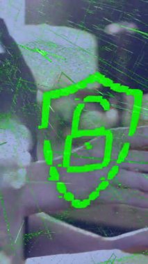 Öğrenen çocuklar üzerinde koronavirüs hücrelerinin canlandırılması. Dijital arayüz teknolojisi ve ağ konsepti dijital olarak oluşturuldu.