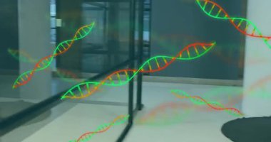 Dizüstü bilgisayarda yazan kadın araştırmacı, kağıtlarla kapıyı açan bilim adamı, yüzen biyoteknoloji DNA sarmalı. Profesyonel, işbirliği, yenilik, modern, gösterişli, araştırma, teknoloji