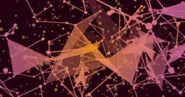 Başlangıçta turuncu üçgenlerle büyüyen dijital ağ, karmaşıklığı görselleştiren pembe çizgiler örüyor. Fütürist, dijital, geometrik, soyut, ağ, yenilik, teknoloji