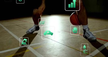 Atletin top sürmesi ve spor analitiği için eko ikonlarının izleme ölçümlerini başlatması. Dinamik, fitness, sürdürülebilirlik, hareket, spor, görselleştirme, sağlıklı