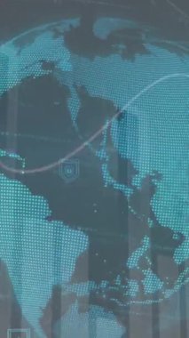 Veri işleme üzerinde dünyanın animasyonu. Küresel teknoloji, bilgisayar ve dijital arayüz kavramı dijital olarak oluşturulmuş video.